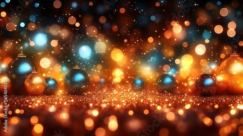 Festive Christmas Ornaments Glitter Lights Background