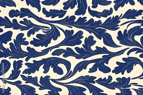 Blue Floral Pattern, Decorative, White Background, Elegant Design