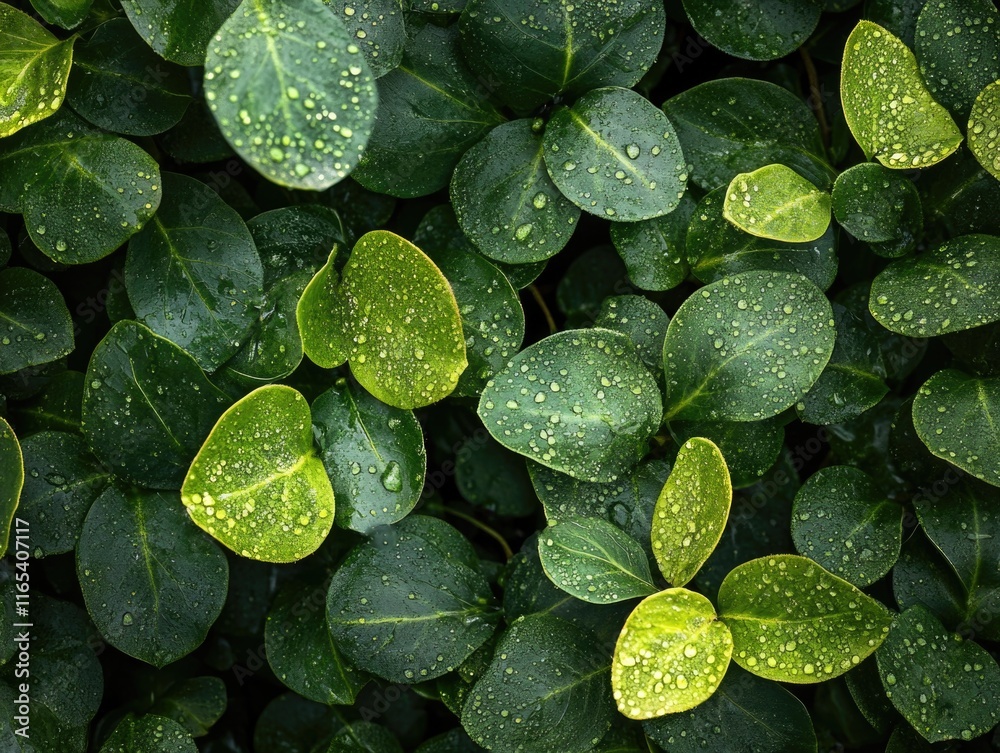 Fototapeta premium Green leaves with water droplets