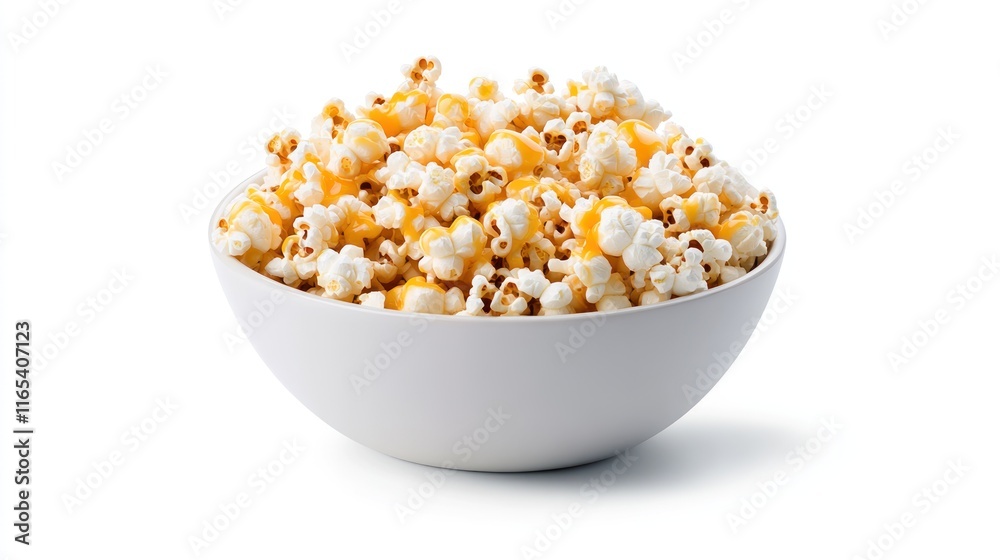 A bowl of buttery popcorn, perfect for snacking or movie nights.