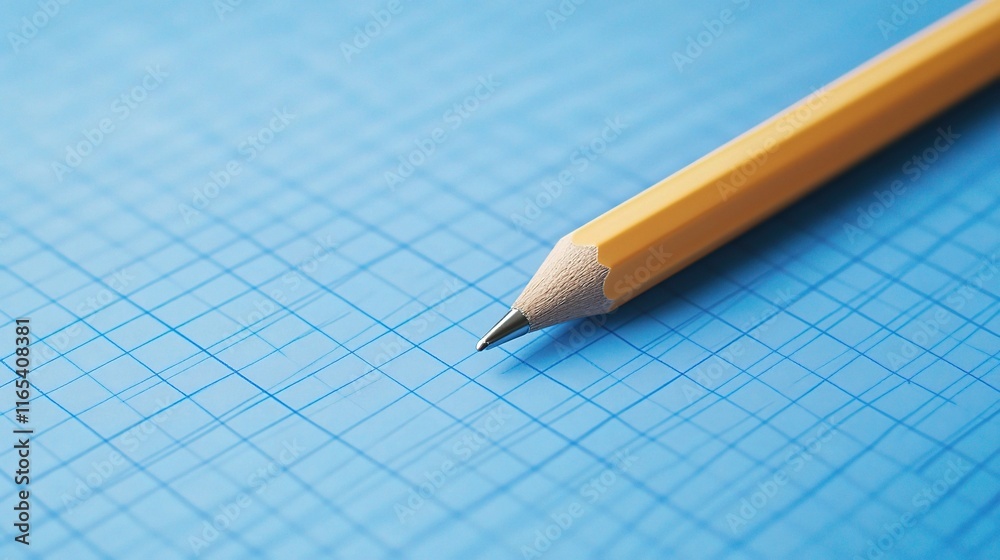 Blueprint on Blue Grid Paper with Pencil for Design Projects Blueprint on Blue Grid Paper with Pencil for Design Projects