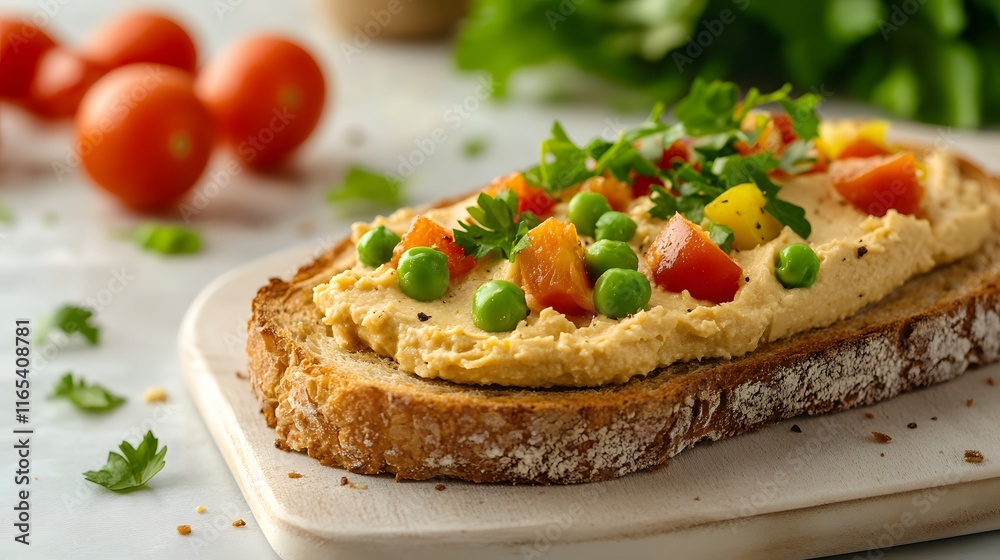 Delicious Hummus Toast Topped With Peas Tomatoes And Parsley Delicious Hummus Toast Topped With Peas Tomatoes And Parsley