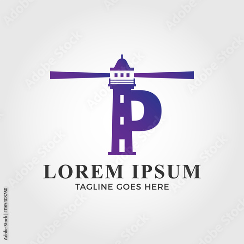 Lighthouse blended with initial letter P logo