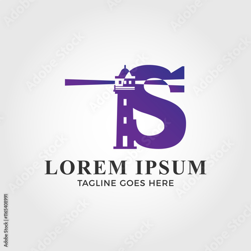 Lighthouse blended with initial letter S logo