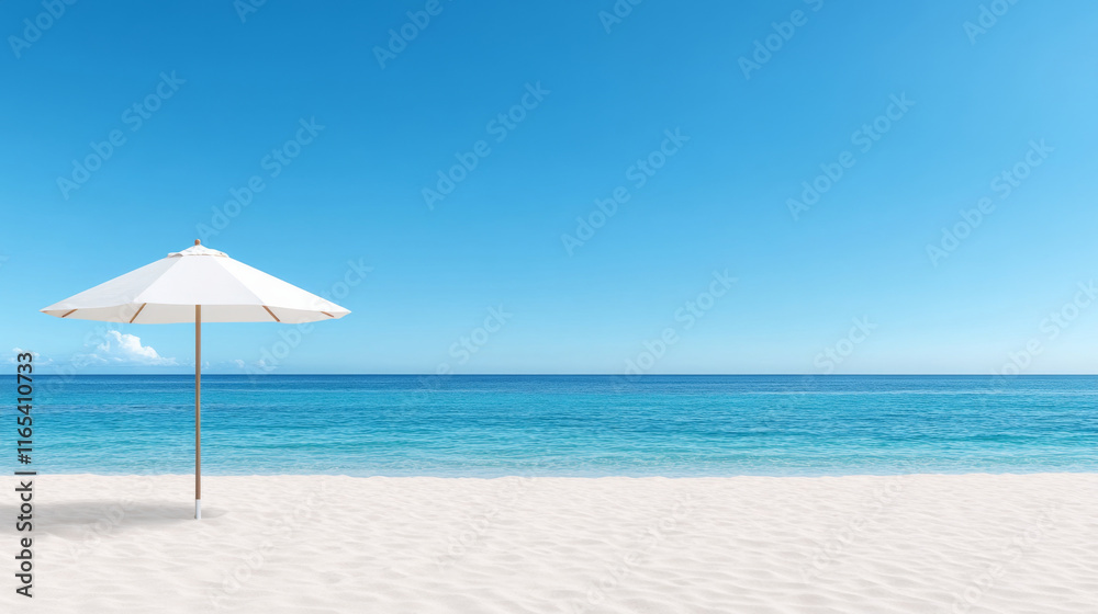 Beach umbrella on sandy tropical beach with blue ocean. Concept for tourism, relax, travel. Banner with space for text. Beach umbrella on sandy tropical beach with blue ocean. Concept for tourism, relax, travel. Banner with space for text.