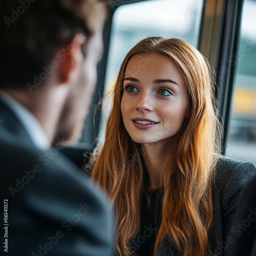 Wallpaper Mural Businesswoman chats on commute Torontodigital.ca