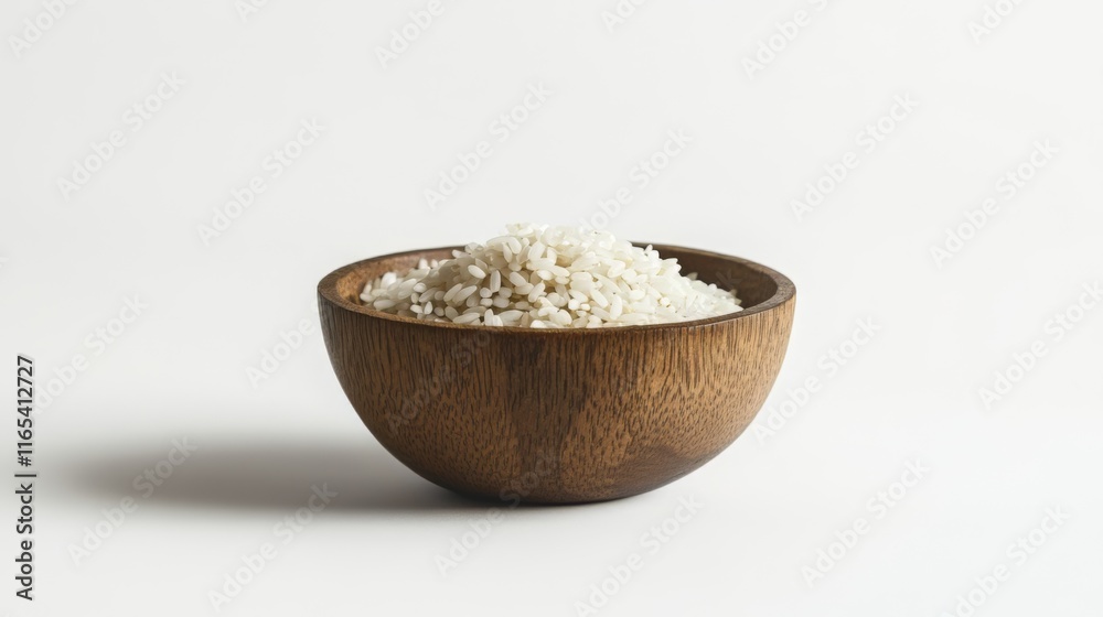 Aromatic White Rice in a Rustic Wooden Bowl. Simple and Healthy Food