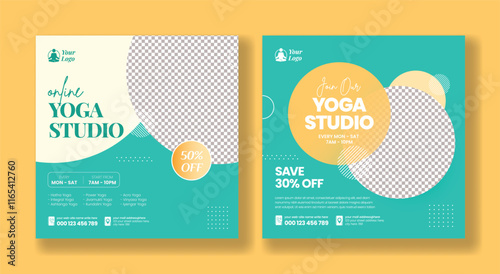 Yoga class social media post editable template. Modern banner template for international yoga day or yoga class promotion. Suitable for social media, banners, and websites