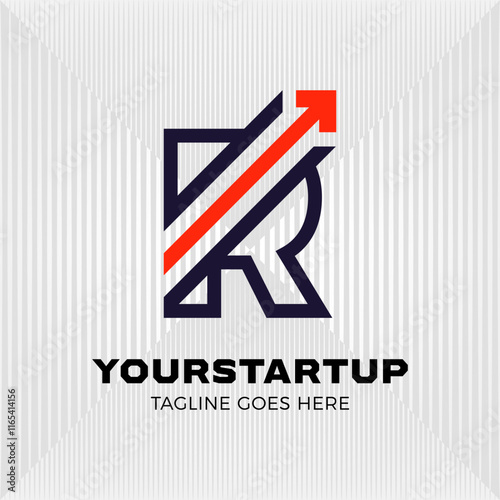 Arrow blended with initial letter R logo. modern tech logo business