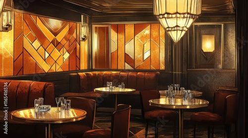 Vintage jazz club featuring dim light art d  co design and cozy ambiance