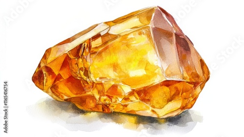 Stunning Watercolor Gemstone: Detailed Amber Crystal