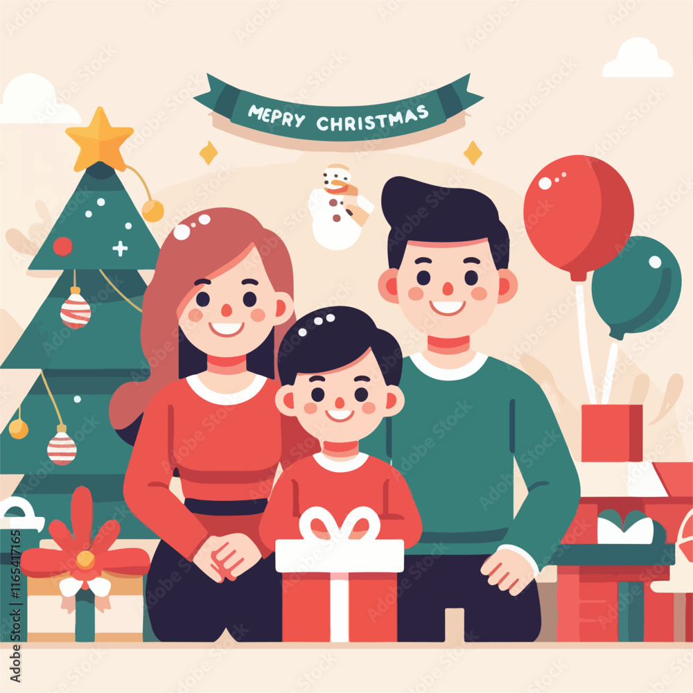 vector image of family photo on Christmas day vector image of family photo on Christmas day