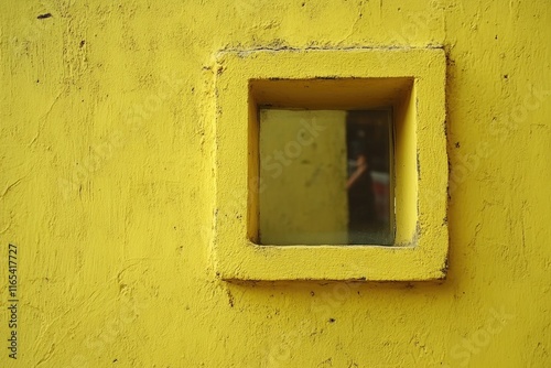 old dirty window on yellow wall
