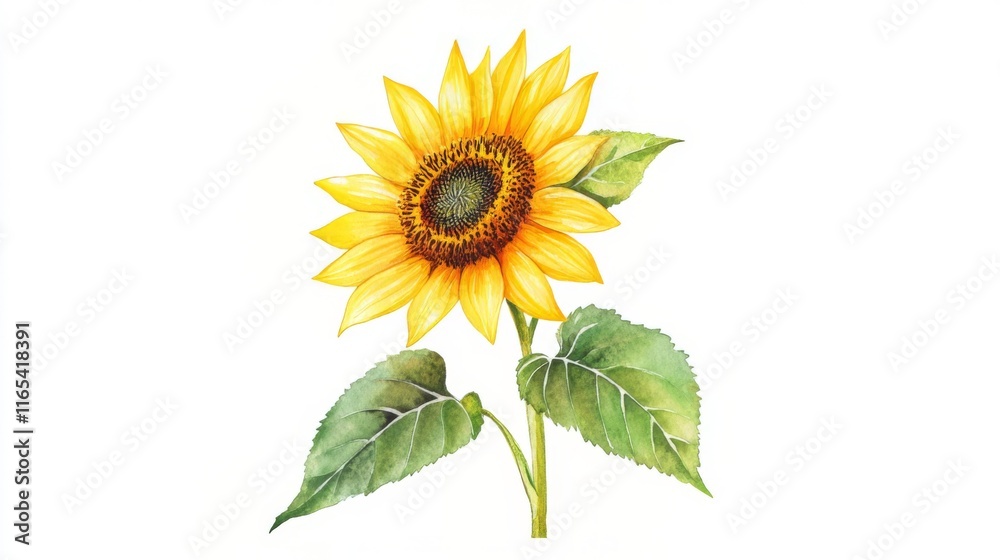 Fototapeta premium Radiant Sunflower Watercolor Painting - A Vibrant Floral Masterpiece