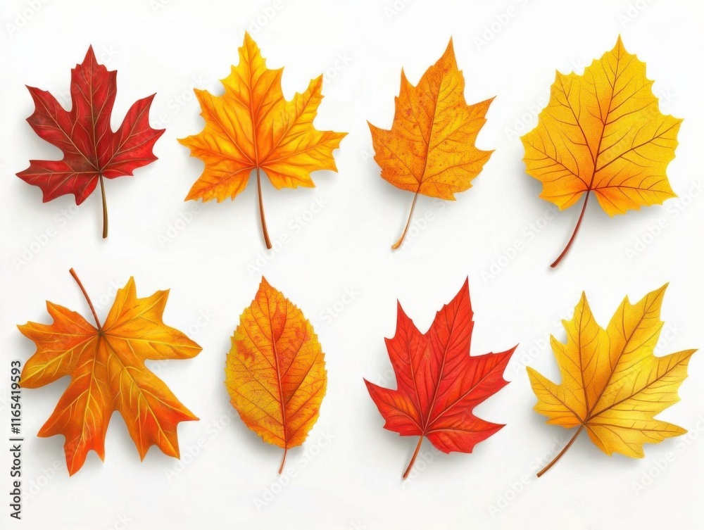 Fototapeta premium Autumn Leaves Collection: Realistic Vector Illustrations of Colorful Fall Foliage