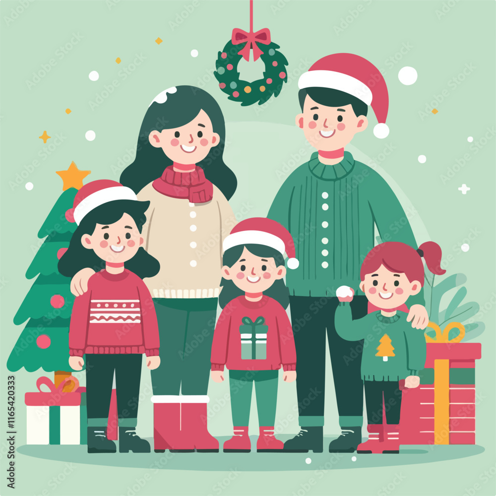 Fototapeta premium vector image of family photo on Christmas day