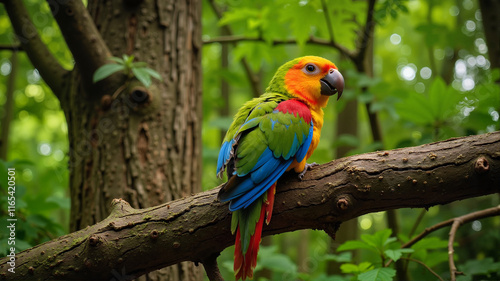 Parrot perched on tree in jungle