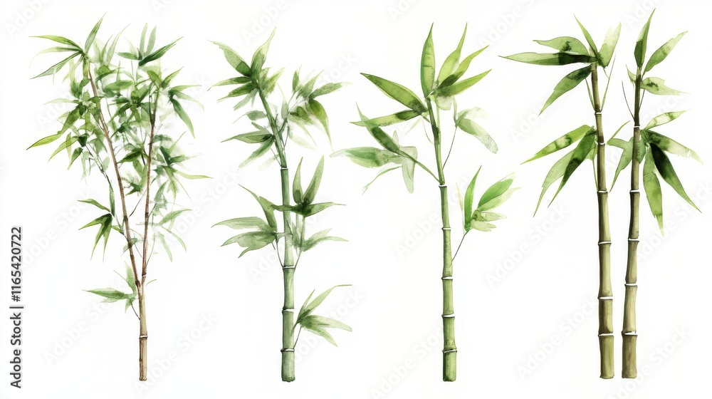 Fototapeta premium Delicate Bamboo Illustrations in Watercolor Style: Collection of Botanical Art