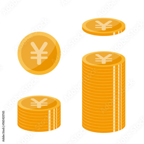 １枚の円コインと積み上げた円コイン
One yen coin and stacked yen coins