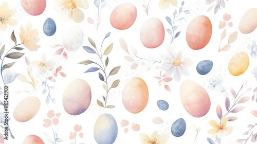 Delicate Watercolor Easter Eggs and Floral Pattern Design