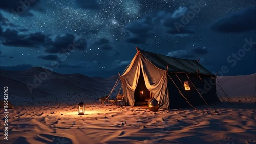 ramadan tent at night in the desert photo