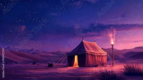 ramadan tent at night in the desert photo