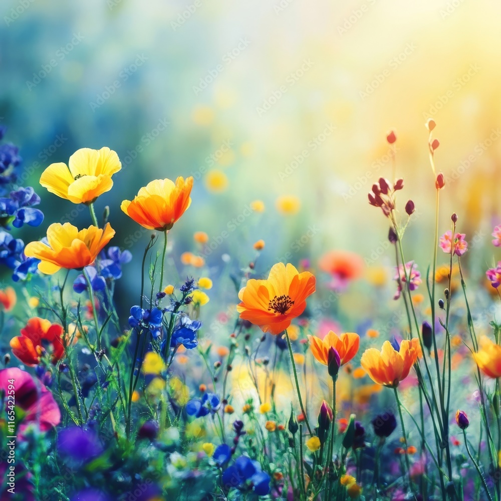 Fototapeta premium Floral backdrop with spring blooms