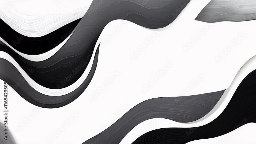 Fluid Monochrome Abstract Elegant animation video. grayscale waves flow seamlessly, creating a dynamic and stylish background perfect for modern designs.