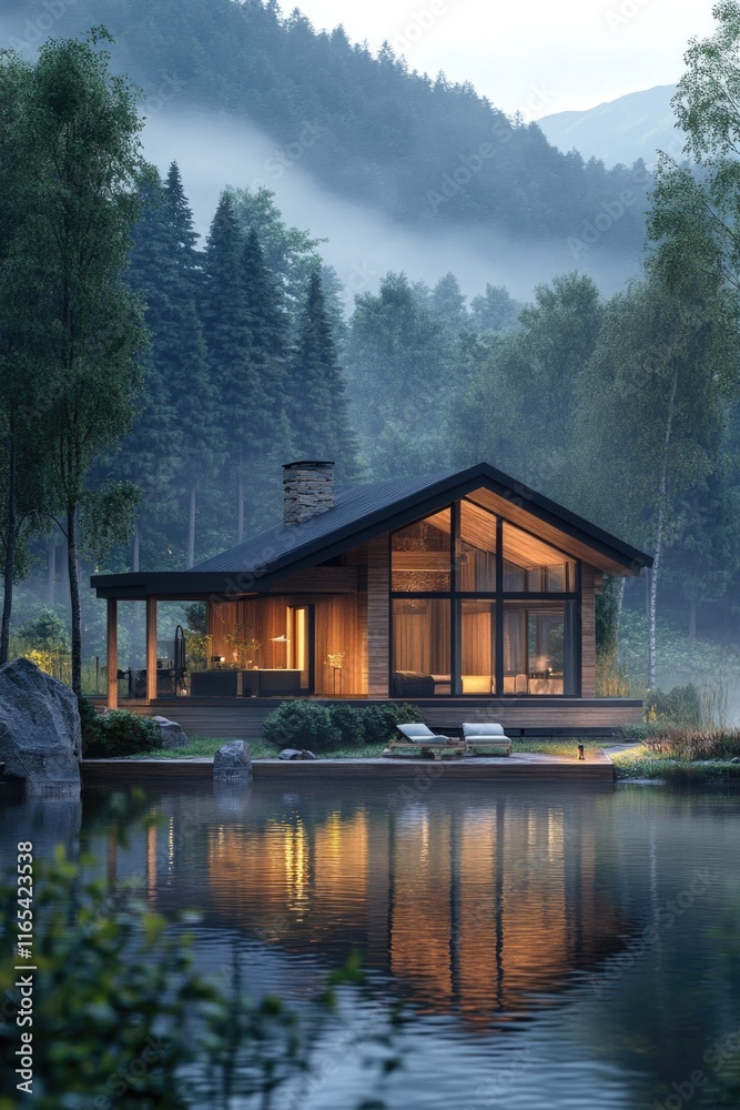 Obraz premium House on Lake with Forest