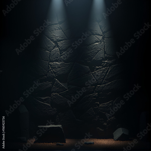 mysterious and foreboding dark stone background with spotlights photo