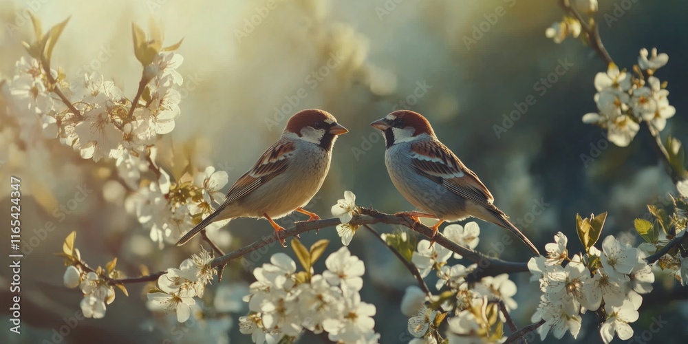 Fototapeta premium Two Birds on Tree Branch