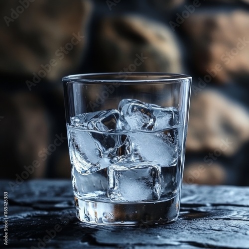 Chilled vodka on stone table. photo