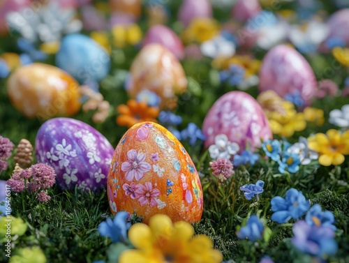 Colorful Easter Eggs in Grass photo