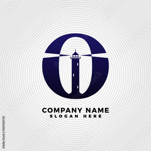 Lighthouse blended with letter O logo template. Lighthouse logo with letter combination