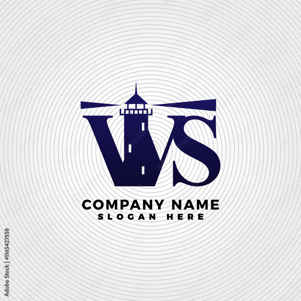 Lighthouse blended with letter WS logo template. Lighthouse logo with letter combination Lighthouse blended with letter WS logo template. Lighthouse logo with letter combination