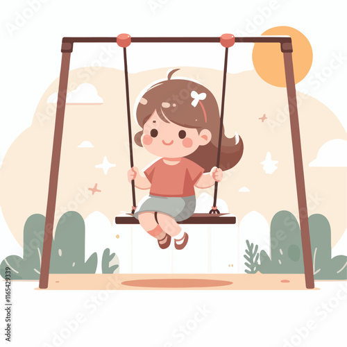 vector image of a small child playing on a swing