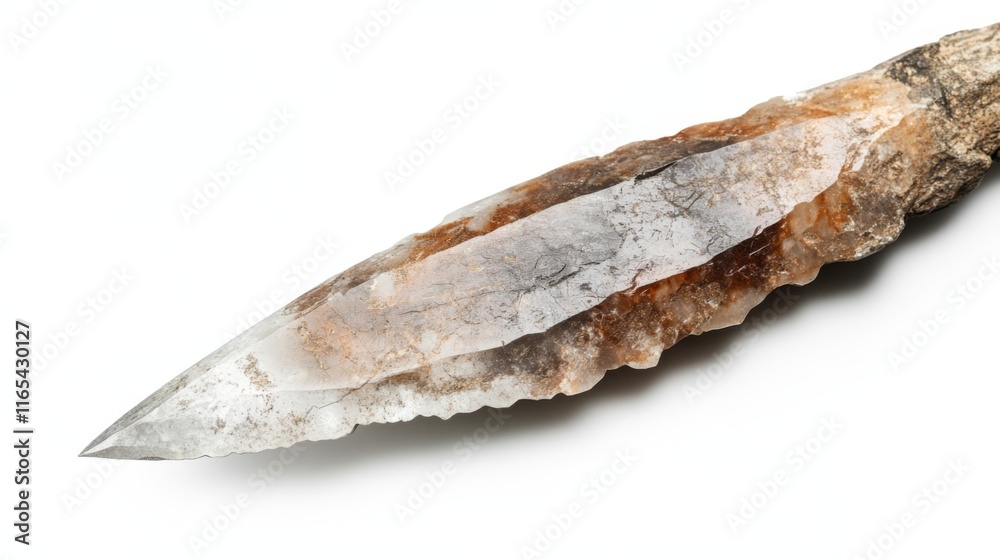 This image showcases an intricately designed stone knife. The blade features a sharp edge and a textured handle. Perfect for historical and artistic contexts. Generative AI