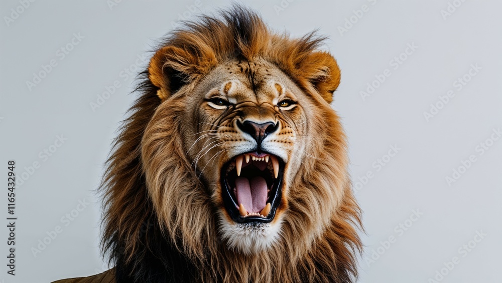 White lion face portrait, a majestic king of the jungle with a flowing white mane, isolated on a white background White lion face portrait, a majestic king of the jungle with a flowing white mane, isolated on a white background