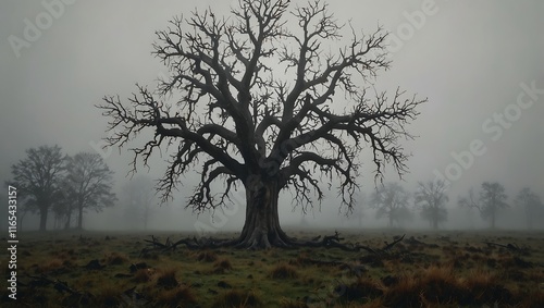 Wallpaper Mural big and dead tree with misty morning in the forest Torontodigital.ca