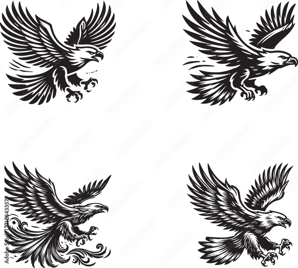Fototapeta premium Eagle Flying Silhouette - Majestic Bird in Flight Design