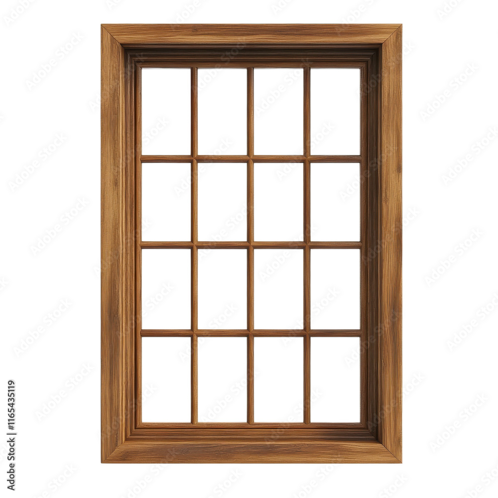 Wooden Window Frame with Multiple Panes, Rustic Design Suitable for Various Interior Decor Styles, Ideal for Home Renovation and Architecture Projects Wooden Window Frame with Multiple Panes, Rustic Design Suitable for Various Interior Decor Styles, Ideal for Home Renovation and Architecture Projects