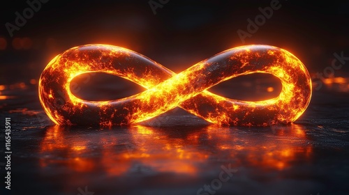 Glowing Infinity Symbol Illuminated by Fiery Lava Texture on a Dark Surface, Representing Eternal Love, Connection, and Endless Possibilities in a Surreal Style