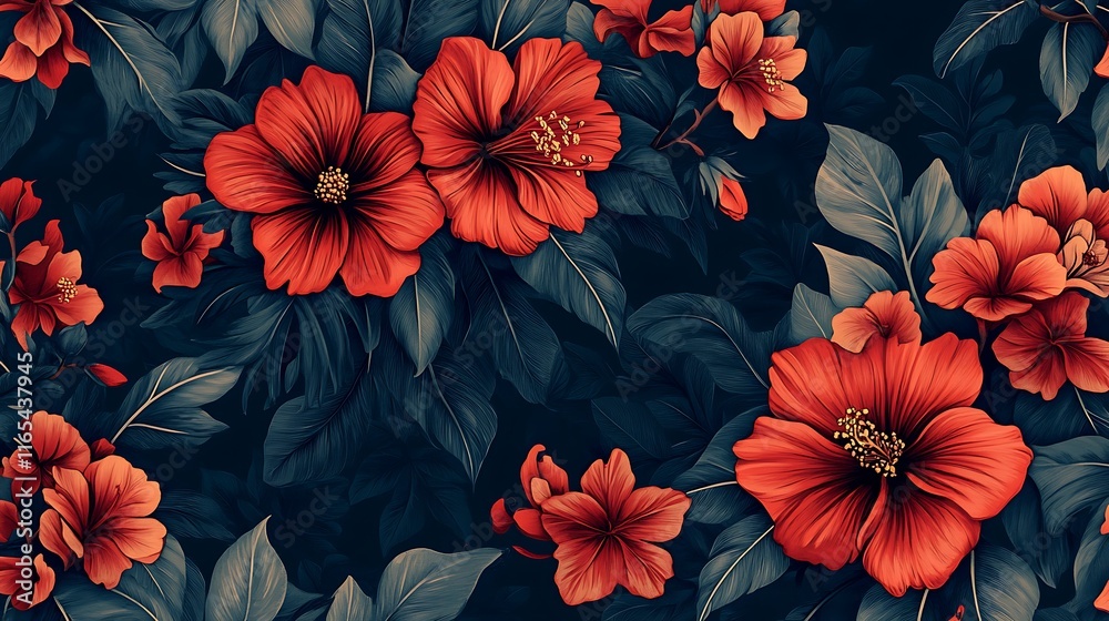 bright exotic flower design with bold contrasts in a repeating pattern bright exotic flower design with bold contrasts in a repeating pattern