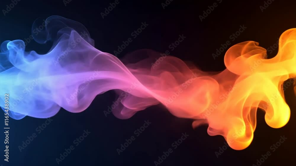 Colorful abstract smoke swirls in dynamic shades of blue, pink, and orange against dark background, creating mesmerizing visual experience.