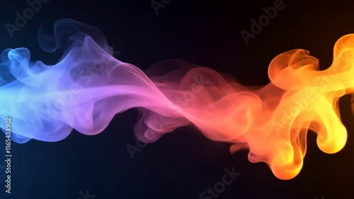 Colorful abstract smoke swirls in dynamic shades of blue, pink, and orange against dark background, creating mesmerizing visual experience.