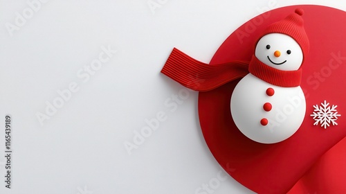 Minimalist snowman icon with circular shapes on a bright white background, symbolizing winter festivities