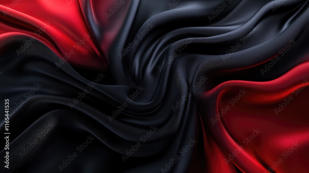 Obraz premium Abstract Background with 3D Wave black and red Gradient Silk Fabric.