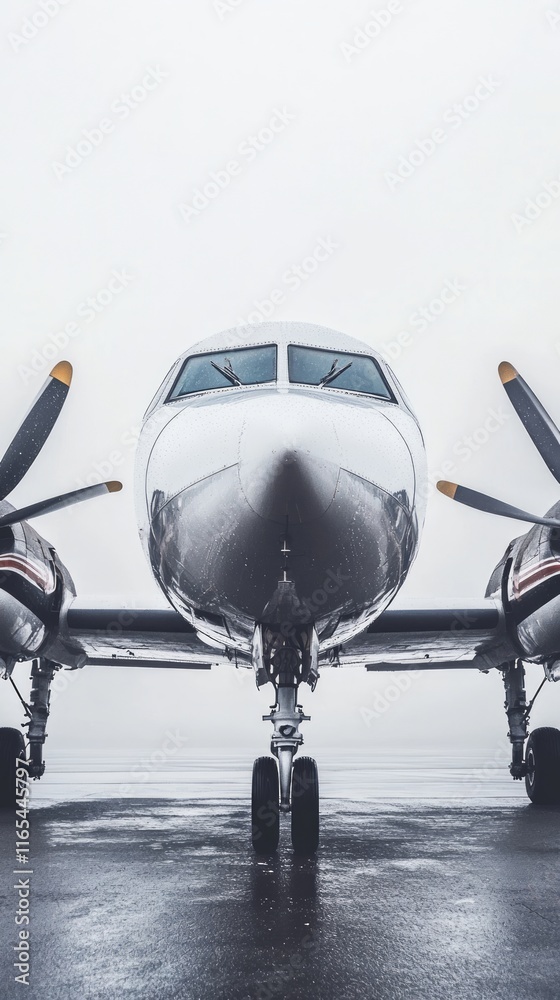 Fototapeta premium Majestic Airplane on a Wet Runway, A Striking Transport Photography