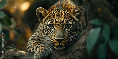 Leopard on tree branch photo