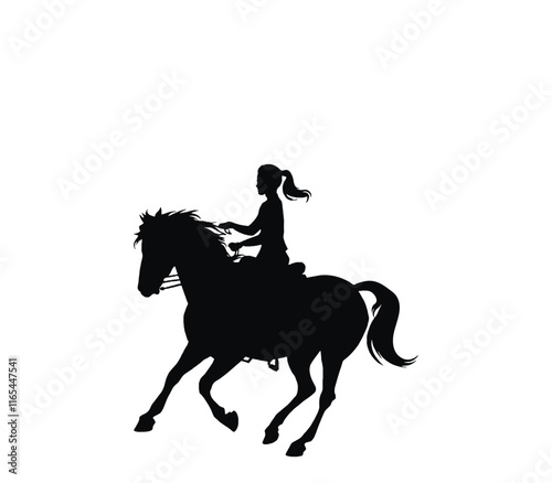 Silhouette cowgirl riding horse. Vector